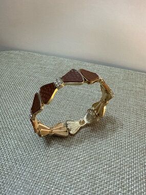 Gold Tone Bracelet with Brown Enamel Links and Crystal Accents
